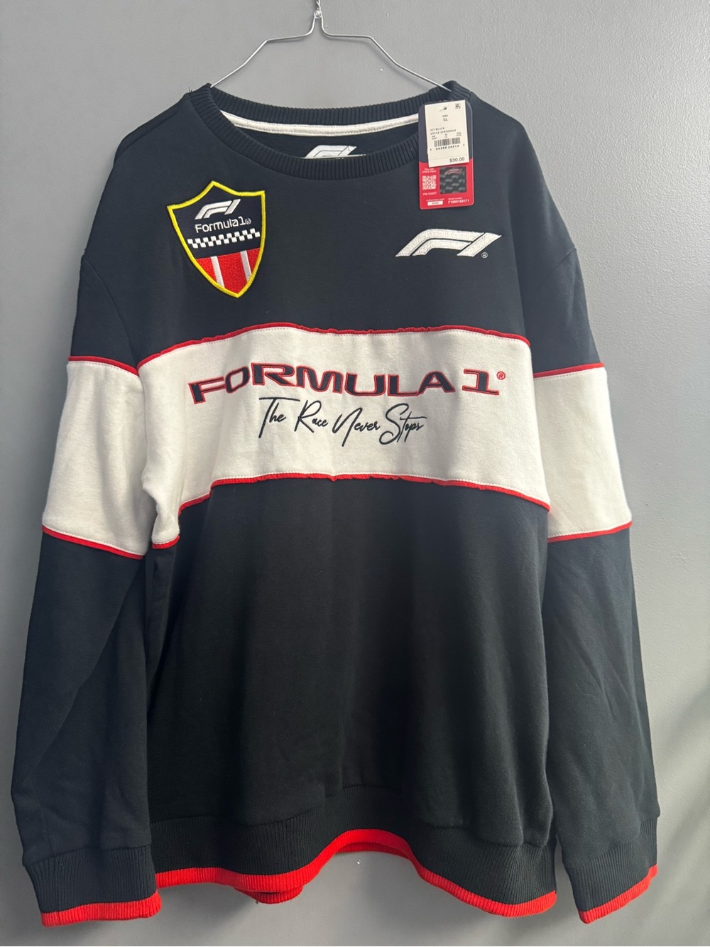 Formula 1 Black Crewneck XL  with White Chest Stripe Formula.